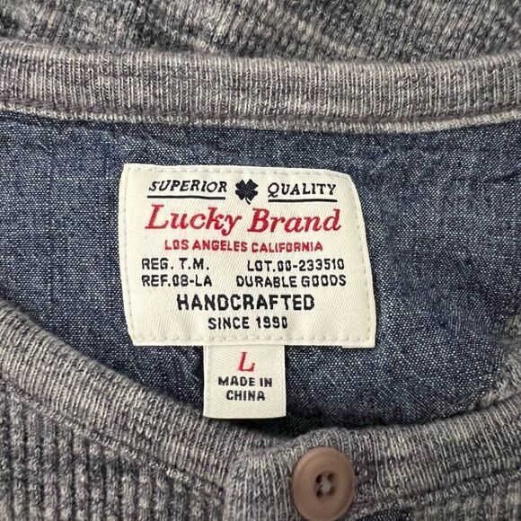 Lucky Brand Mens Polo Shirt Pullover Large Gray 1/4 Button Thermal Henley Cotton - Picture 8 of 13